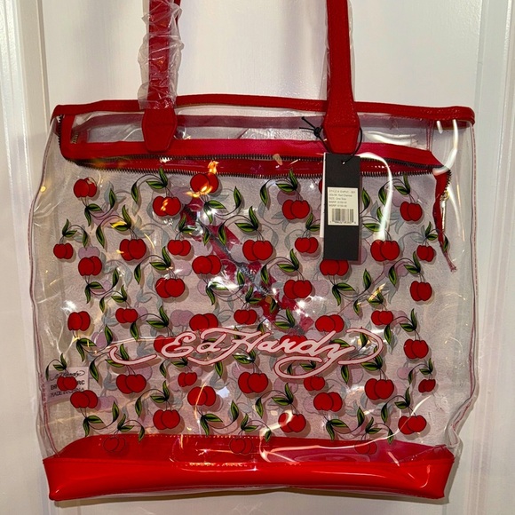 Ed Hardy Handbags - Ed Hardy Transparent Tote with Red Cherry Design